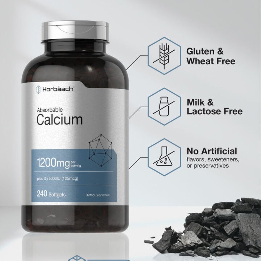 Calcium with Vitamin D3 | 1200mg | 240 Softgels | 5000 IU Vit D3 | by Horbaach